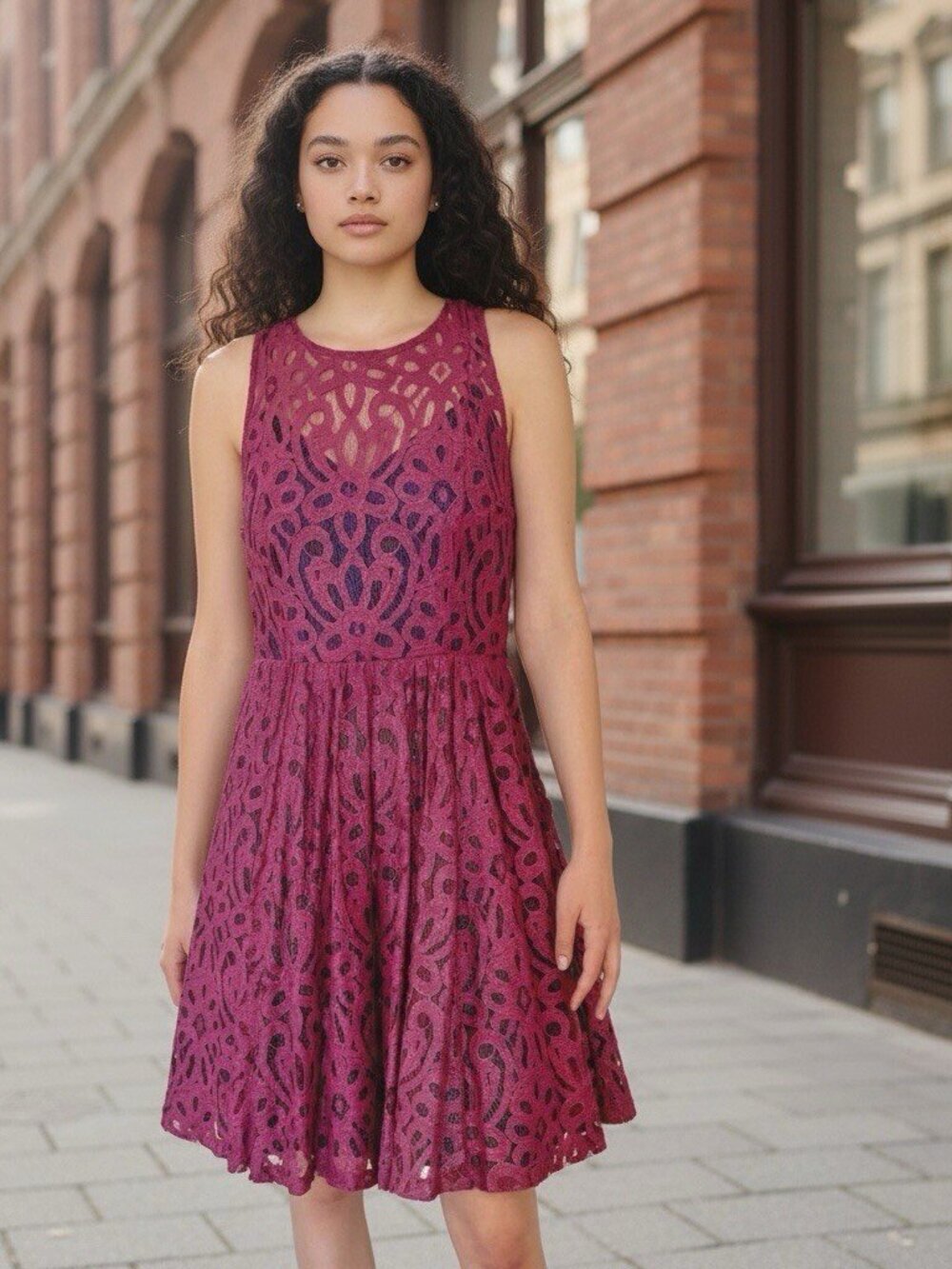 Frock by Tracy Reese Sz 2 Mariposa Lace Magenta Contrast Slip Crinoline Dress